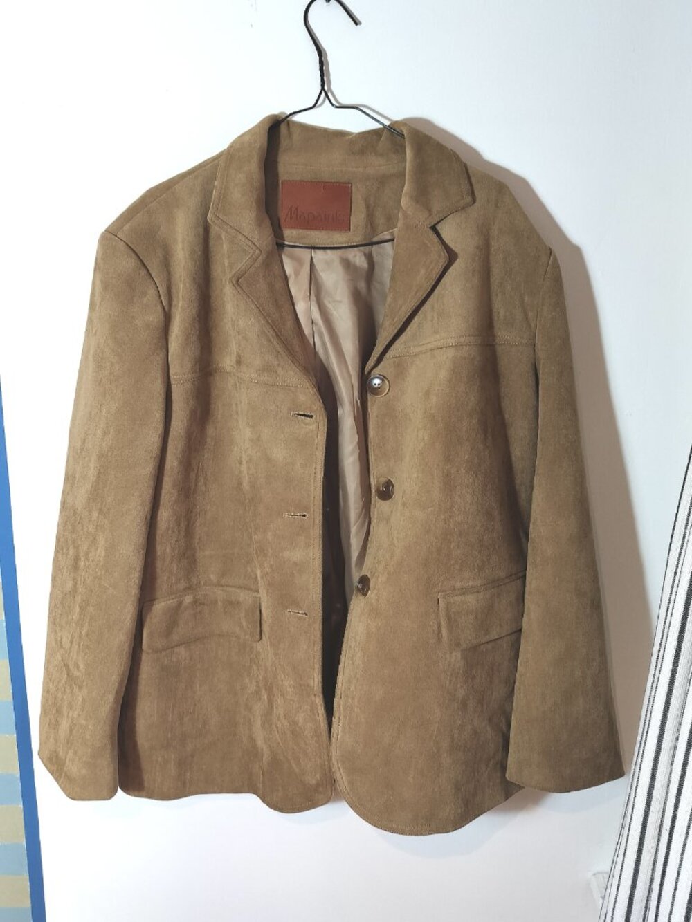 Vintage Tan Suede Blazer Jacket Minimalist 90s Oversized Leather Coat M L